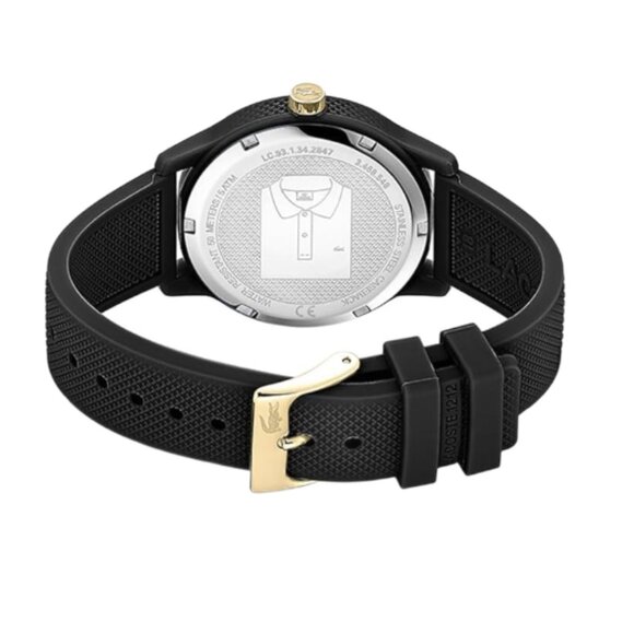 LACOSTE 2001064 12.12 BLACK DIAL BLACK SILICONE STRAP WOMENS WATCH